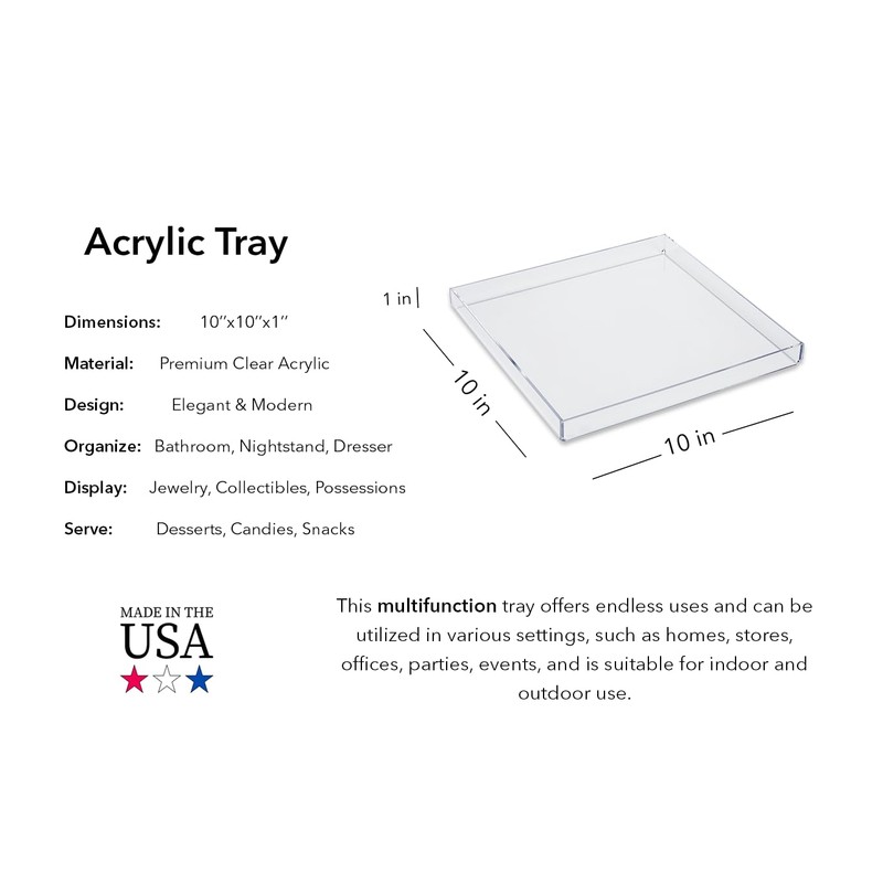 Clear Acrylic Organizer Tray, 10 x 10 Low-Profile Display &
