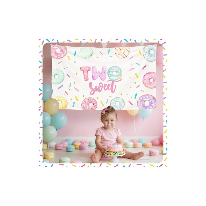 Donut's 2nd Birthday Backdrop Two Sweet Birthday Backdrop Donut Sweet