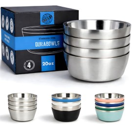 Stainless Steel Insulated Bowls for Kids and Adults - 20 Oz Double Wall Metal Bowls for Ice Cream, Soup, Cereal, Snack, Rice Dish, Camping Bowl (Stainless Steel)