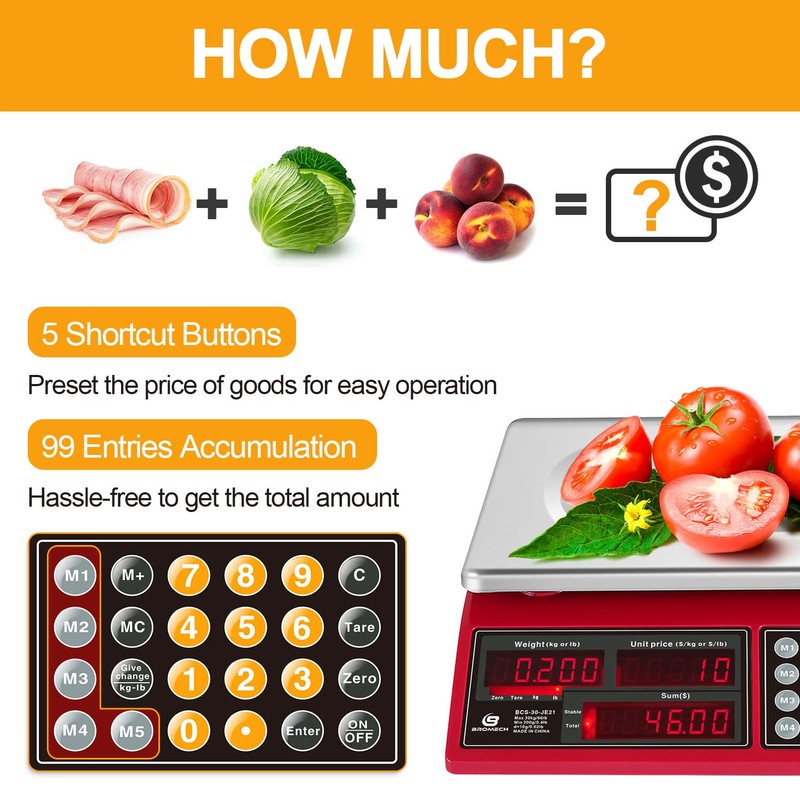 BROMECH Price Computing Scale 66lb Digital Rechargeable Commercial Kitchen Weight