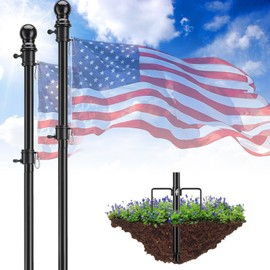 2 Pack Heavy Duty Ground Flag Pole Kit - 9.5FT Tangle Free Yard Flagpole with Anti-Tip Stake Prong, Portable American Flag Pole for Outside House,Yard,RV Trailer,Camping,Outdoor Festival - Black