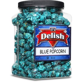 Gourmet Blue Raspberry Flavored Popcorn by It's Delish – 16 Oz Jumbo-Sized Container | Bulk Air Popped Pop Corn Snack - Fruity Blue Themed Candy Confetti – Gluten Free, Vegan, Kosher, 1 Count