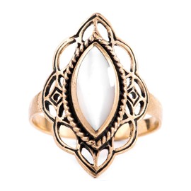 WINDALF LÚNA Bronze Ring 22 mm Elf Window Mother of Pearl High Quality Bronze, Fabric jewellery bag, Mother of Pearl