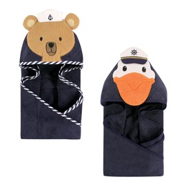 Hudson Baby Unisex Baby Cotton Animal Face Hooded Towel Bundle Set, Sailor Bear Pelican, One Size