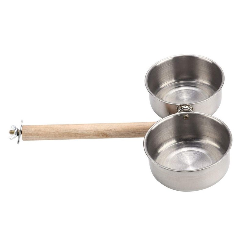 Bird Perch with Feeder Cups Bowls Stainless Steel Odorless with