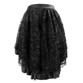 Charmian Women's Steampunk Retro Gothic Vintage Satin High Low Skirt with Zipper Black Small