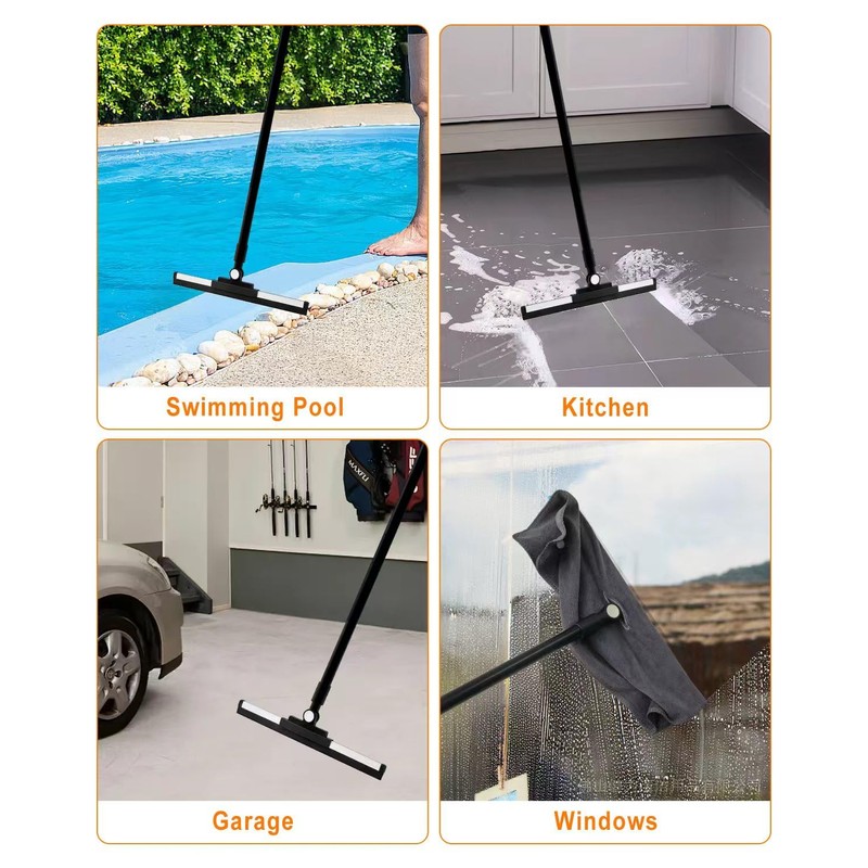 Angootao Heavy Duty Floor Squeegee, 53 Inch Long Handle Cleaning