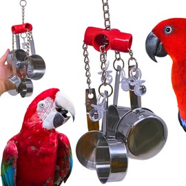 Bonka Bird Toys Clacker Colorful Durable Stainless Steel Pullable Parrot Macaw African Grey Cockatoo (Single Clacker, Red)