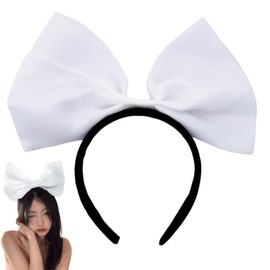 White Bow Headband Hair Accessories for Women Girls Bowknot Bow Knot Headband for Girls Women White Big Large Hair Bow Hairband Birthday Christmas Headband Hair Hoop Headpieces for Women