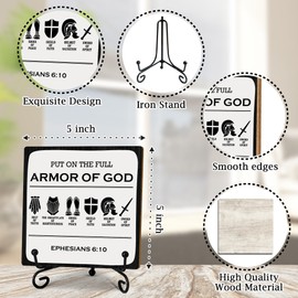 5" Christian Wooden Sign - Put On The Full Armor Of God - Man Of Faith Decor Sign With Stand, Home Office Decor Meaningful Gifts Christian Table Decor Accessories & Supplies.