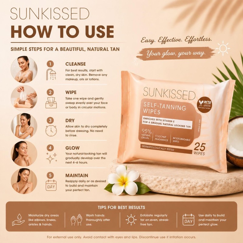 Sunkissed Self Tanning Wipes Pack of 4 – 25 Count