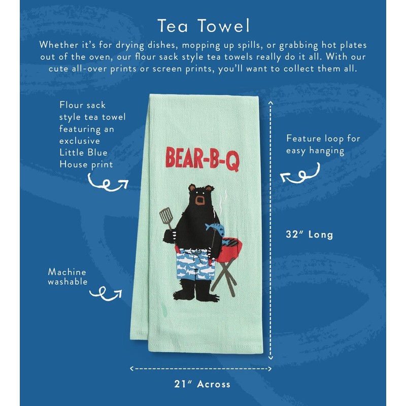 Little Blue House Kitchen Hand/Dish Towels, Bear-B-Q, One Size