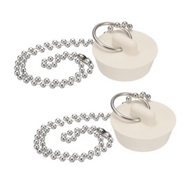 uxcell 2Pcs Drain Stoppers, Rubber Bathtub Stopper Sink Plugs Caps with Hanging Ring and 15" Bead Chains for Bathtub Kitchen Bathroom (White - 1.24" to 1.34")