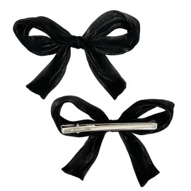 1pc Medium Bow Hair Clip for Women – Flexible Wire Satin Ribbon Barrette, Lightweight and Stylish Hair Accessory for Daily Wear or Party (Black)