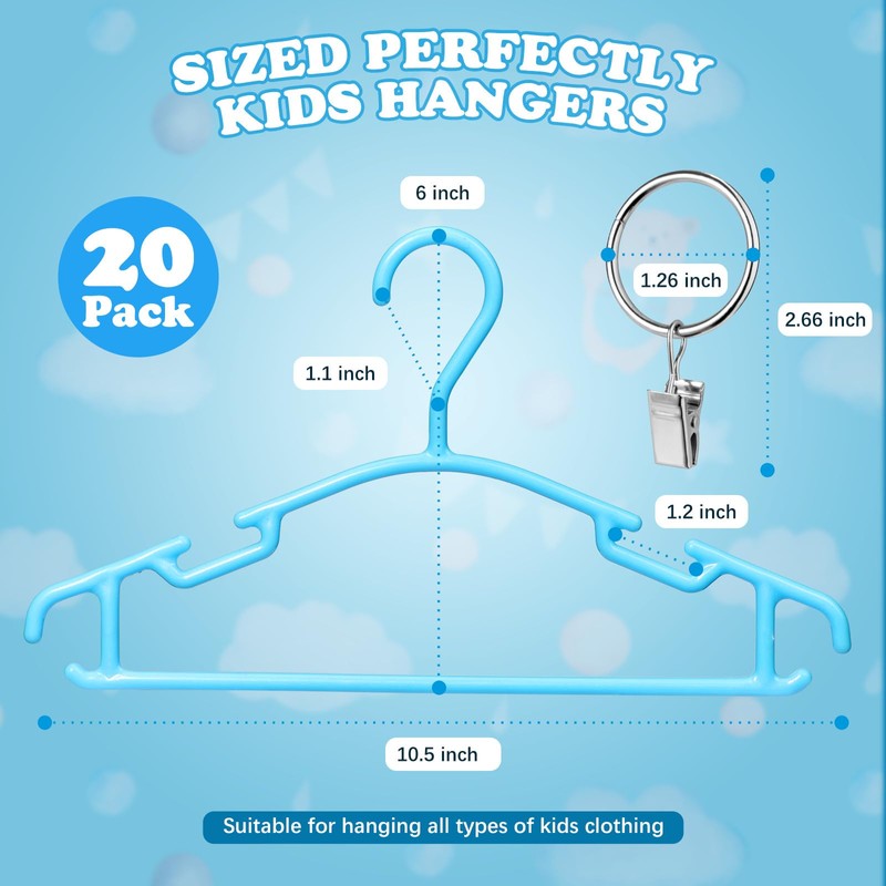 AMZXHCQ Baby Hangers with Metal Ring Clips, Children Plastic Hanger