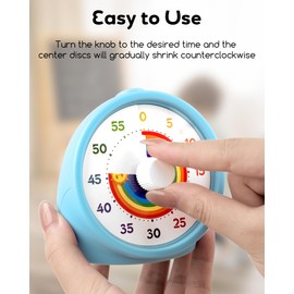 BellMan Visual Timer with Pause Button, 60 Minute Countdown Rainbow Timer for Kids and Adults with Silent Operation, Study and Meetings Time Management Tool, for Home, Office and Gift, Light Blue