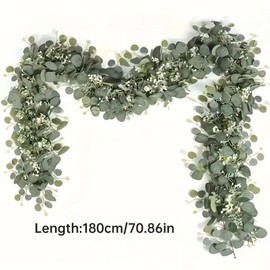 Parthan Eucalyptus Decoration, 180 cm Eucalyptus Garland, Green Garland for Wedding and Garden Decoration, White Flower Eucalyptus Decoration, Fir Green Garland, Garland Fir, Simulated Eucalyptus Tube