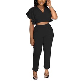 Fooullaide Women's Two Piece Outfit Jogger Sweatsuit Crop Top Butterfly Sleeve Matching Set Sexy Brunch Vacation 2pc Sets