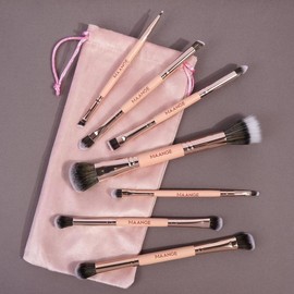 Double-ended Makeup Brush Set with Velour Storage Bag, 7 Counts/set Make Brushes for Foundation, Eyeshadow, Eyeliner, Highlighter, Contour
