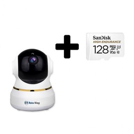 Globalynet RoboView3+ Home Security Camera - 3MP Indoor IP Camera with 128GB Storage (Home/Pet Cam) RoboView3 Black + 128GB SD Card