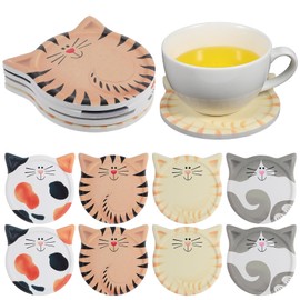 YUXIANLB Cat Pattern Coasters Set 12PCS, Absorbent Ceramic Drink Coaster Cute Cat Themed Desk Design Coaster for Cups and Mugs, Coffee Office Desk Table, Funny Table Protection Gifts for Cats Lovers
