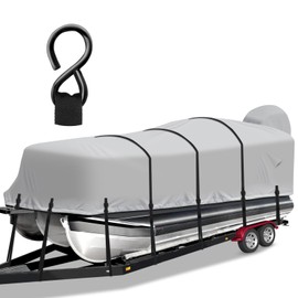 Cerumute Pontoon Boat Cover, Heavy Duty 1200D Waterproof Pontoon Cover with Motor Cover and Windproof Adjustable Metal Buckle, 21-24 ft, Gray