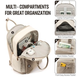 LOVEVOOK Laptop Backpack Womens, 15.6 Inch School Bags for Women Waterproof Computer Rucksack with USB Port for Travel Business College Work, Khaki Beige