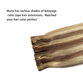 18Inch Tape in Hair Extensions Human Hair Balayage Golden Brown with Bleach Blonde 40g 20pcs Real Natural Hair Extensions Tape in Remy Skin Weft Hair Extensions