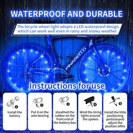 1 Pack LED Bike Wheel Lights - Ultra Bright Waterproof, 48+ Hours of Illumination, Safety Warning for Night Riding, Kids, Adults, and Cyclists (Blue)