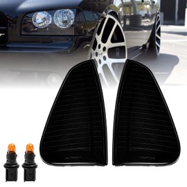USR DEPO Charger Turn Signal Lights - Black/Smoke Front Corner Lamps (Left + RIght) Compatible with 2006-2010 Dodge Charger Sedan (Smoked Lens)