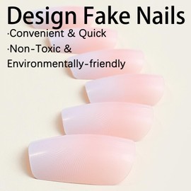 French Tip Press on Nails Short Square Fake Nails Tips Full Cover Medium False Gradient Nails Gel Glue on Nails Reusable Stick on Nails Acrylic Artificial Nails for Women and Girls 24PCS