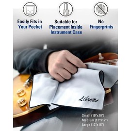 Libretto Microfiber Polish Cloth for Musical Instrument, 3 Sizes in 1 Pack, Guitar and Bass Cleaning Product, Gray, Lint-Free, Super Soft, Gift, for Piano, Violin, Ukulele, Trumpet, Saxophone, Laptop.