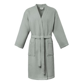 PandaHome Bathrobe 100% Cotton Waffle Fabric Travel Bathrobe for Men and Women, Soft, Absorbent and Lightweight Spa Bathrobe, Green