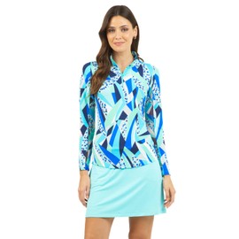 IBKUL Athleisure Wear UPF 50+ Brianna Print Long Sleeve Mock Neck Top – 10080 Blue Brianna M