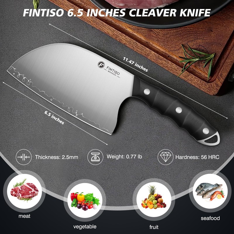 FINTISO Meat Cleaver Knife, 6.5 Inch Sharp Serbian Chef Knife,