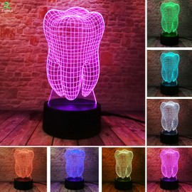 Fanrui Fantastic Illusion Tooth 3D Table Lamp 7 Color Auto Changing AA Battery LED Remote Control Night Light Boys Home Bedroom Decoraction Dentist Child Baby Sleeping Kids Toys Teens Xmas Gifts Toys