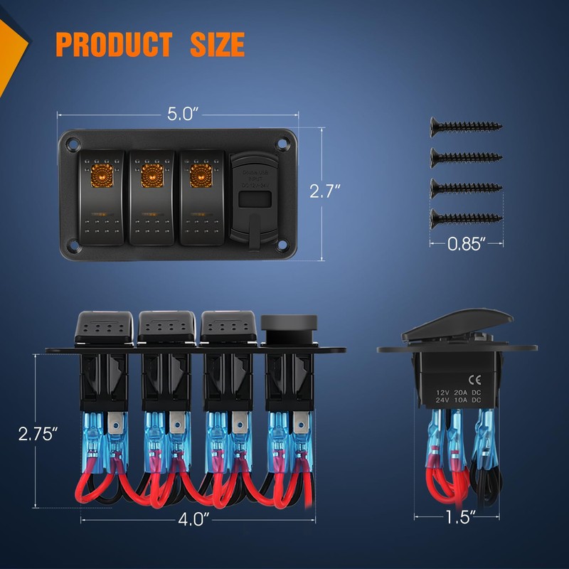 Nilight 3 Gang Rocker Switch Panel with PD Type C