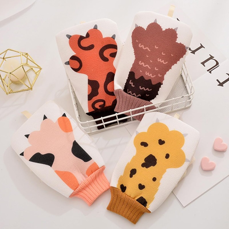 Guantes de baño exfoliantes WOONEKY 4 piezas – Diseño conejo