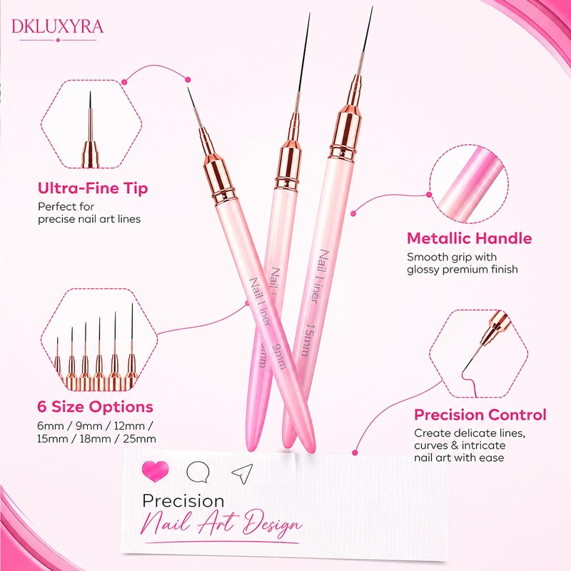 Liner Brushes For Nail Art for Thin Long Liner 6Pcs