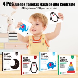 Tarjetas Estimulación Visual Bebe,80 Tarjetas Flash con 160 Patrones,Tarjetas de Alto Contraste para Bebe,Kit Estimulacion Temprana,Adecuadas para 4 Etapas Diferentes, Para Regalar a los Niños