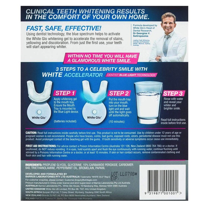 White Glo Accelerator Professional Teeth Whitening Kit with LED Light
