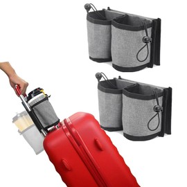 Luggage Cup Holder for Suitcase Travel, 2-in-1 Drink Caddy with Tight Drawstrings & 2 Coffee Cups, Secure Carry-On Luggage Accessories for Flights, Vacations, Business Trips (Grey)