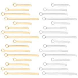 SUNNYCLUE 1 Box 32Pcs 4 Sizes Bar Charms Rectangle Stainless Steel Pendants Long Vertical Blank Bar Charms for DIY Earrings Necklaces Crafts Making Supplies Accessories, Golden Silver