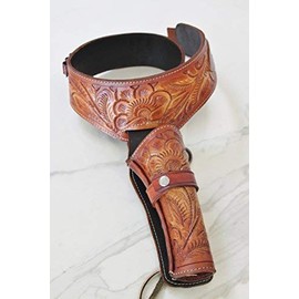 New .22 Cal Holster Gun Belt Drop Loop Tooled Leather Western RIG 34"-52" (Bi-Color, 50)