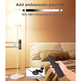 luckystyle LED Floor Lamp for Living Room, Dimmable Standing Lamps with Foot Switch,Remote Custom Color Temperature White Pole Lamp with Lampshade,12W Led Bulb Tall Lamps for Bedroom Office Kid Room