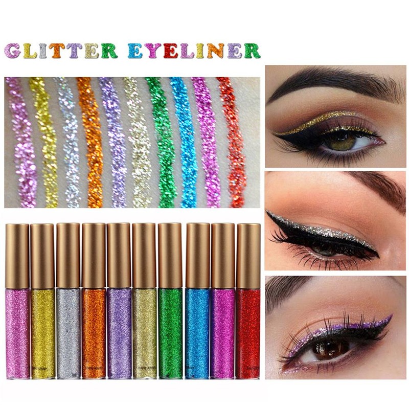10 Pcs Glitter Liquid Eyeliner Metallic Glitter Eyeshadow Waterproof Long