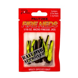 Pautzke's Fire Neds Black/Green, Micro Finesse Jigs, 1/16 oz - Ultimate Trout and Multi-Species Fishing Lures, Includes 6 Neds & 2 Pre-Rigged Jig Heads