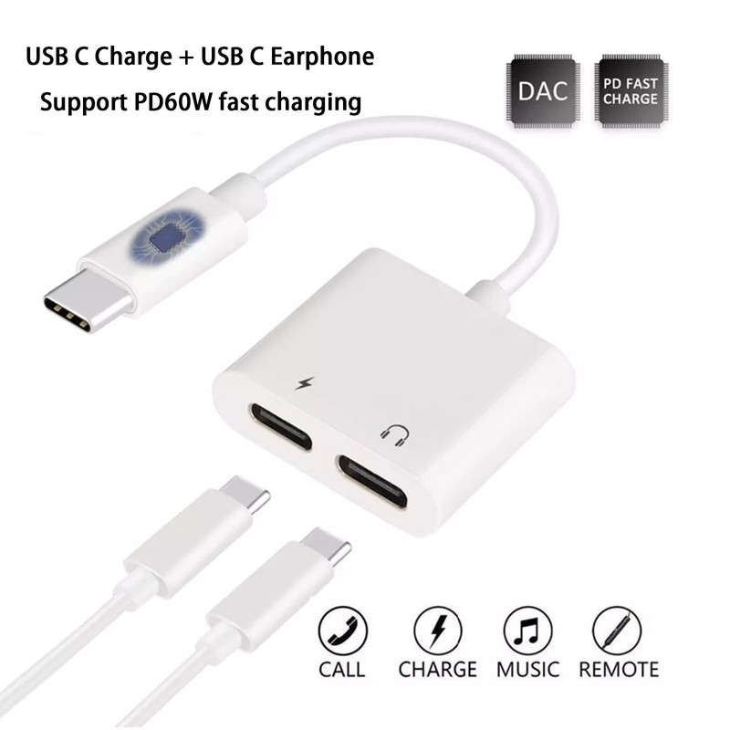 USB C Headphone Adapter and Charging, USB C Splitter 2