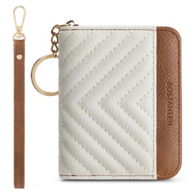 BOSTANTEN Credit Card Holder Wallet RFID Blocking Leather Small Wallet for Women Zipper Keychain Wallet with Wristlet Beige＆Brown