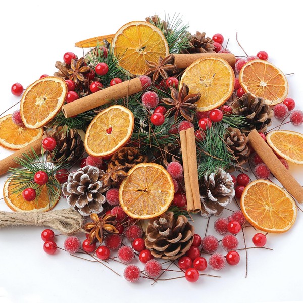 Christmas Wreath Making Supplies, 200 Pine Cones Pine Branches Set, Dried Orange Slices and Cinnamon Sticks, Star Anise, Pinecone Berries Garland Making kit for Xmas Tree Decor Fall Winter Crafts